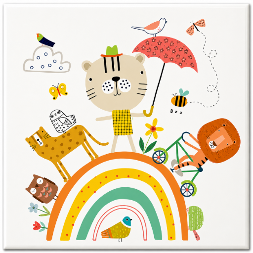 Tegeltje Dieren op regenboog 10x10 cm – Keramische Decoratie