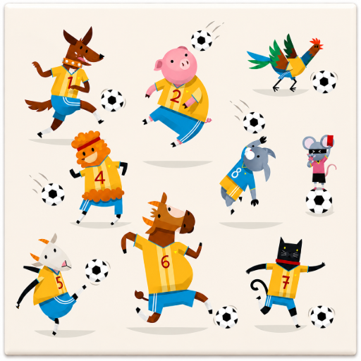 Tegeltje Voetballende dieren 10x10 cm – Keramische Decoratie