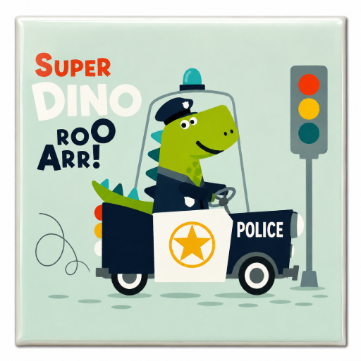 Tegeltje Dino politie 10x10 cm – Keramische Decoratie