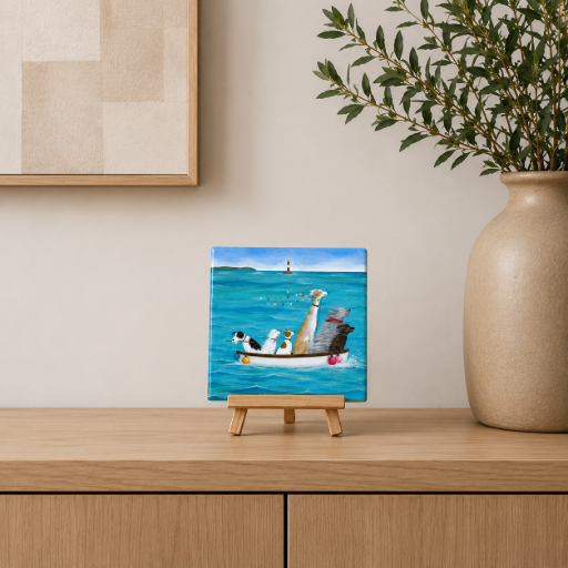 Tegeltje Honden in Boot – Keramisch Tegeltje 10 x 10 cm