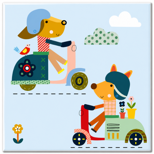 Tegeltje Honden op scooters 10x10 cm – Keramische Decoratie