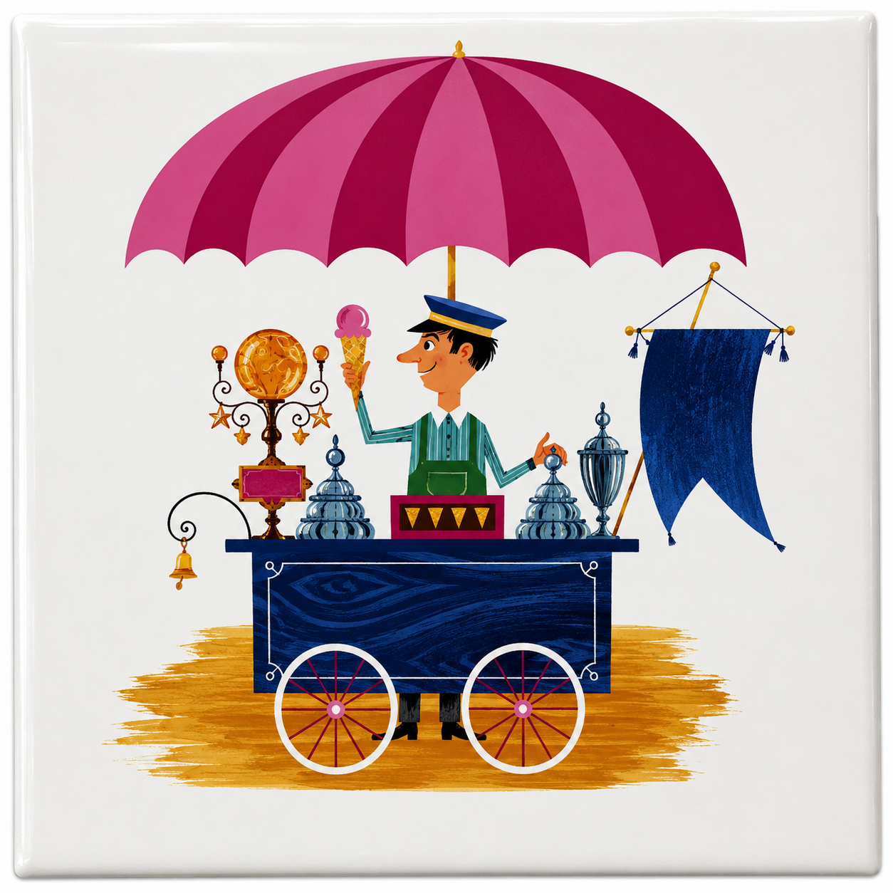 Tegeltje IJscoman 10 x10 cm Handgemaakt cadeau