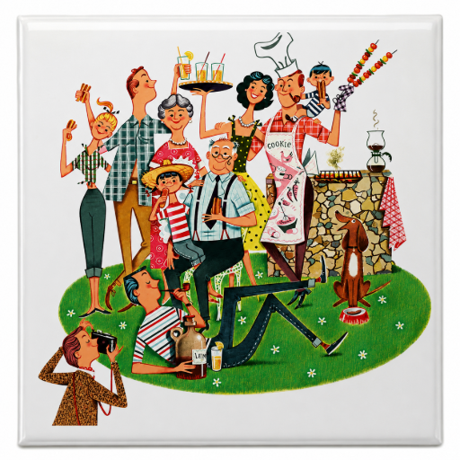Retro Tegeltje 10- x 10 cm – Vintage barbecue