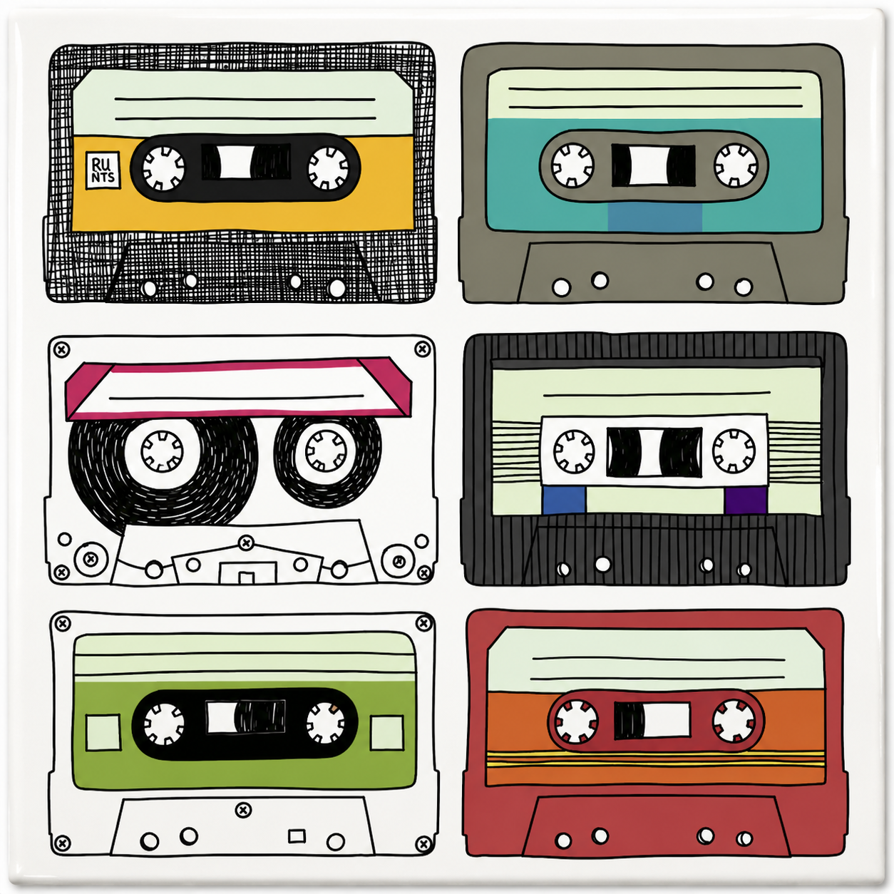 Tegeltje Retro Cassettebandjes 10 x 10 cm