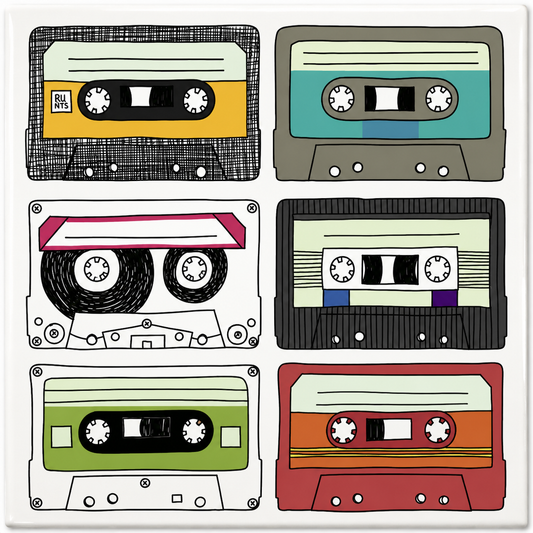 Tegeltje Retro Cassettebandjes 10 x 10 cm