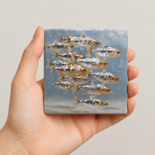 Keramisch tegeltje School vissen– 10x10 cm – Handgemaakt cadeau