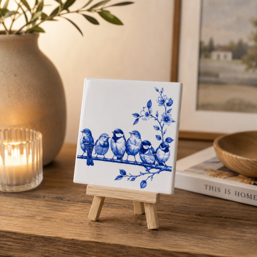 Tegeltje Vogels op tak – Keramisch Tegeltje 10 x 10 cm