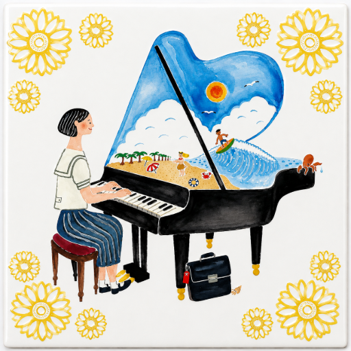 Tegeltje Vrouw speelt Piano 10 x 10 cm