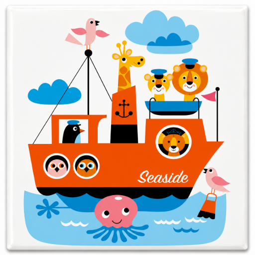 Tegeltje Zeilboot met dieren 10x10 cm – Keramische Decoratie
