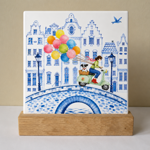 Tegeltje feest ballonnen 10x10 cm Handgemaakt cadeau