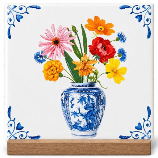 Tegeltje bloemenvaas 10x10 cm Handgemaakt cadeau