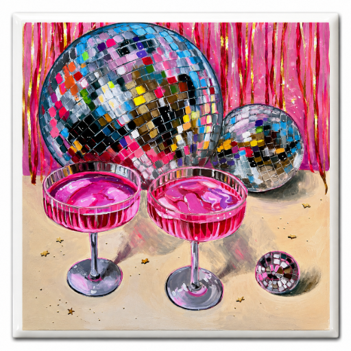 Tegeltje disco en cocktails 10x10 cm Handgemaakt cadeau
