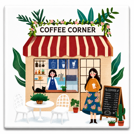 Tegeltje gezellige coffecorner 10x10 cm handgemaakt cadeau