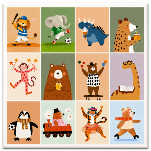 Tegeltje Gezellige dieren 10x10 cm handgemaakt cadeau