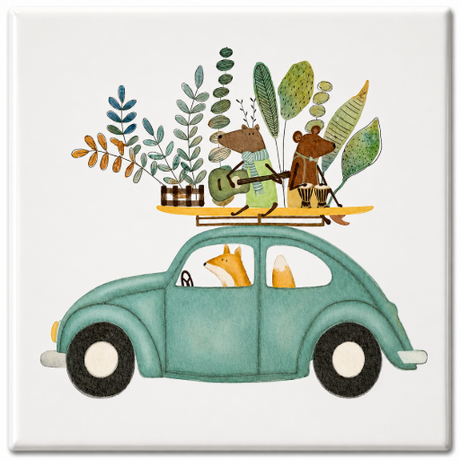 Tegeltje Muzikale dieren gaan op pad 10x10 cm Handgemaakt cadeau