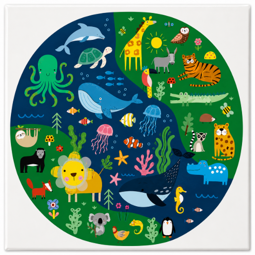 Tegeltje Oceaan- en landdieren 15x15 cm handgemaakt cadeau
