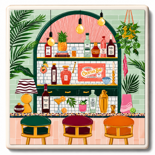 Tegeltje Retro cocktailbar 10x10 cm handgemaakt cadeau