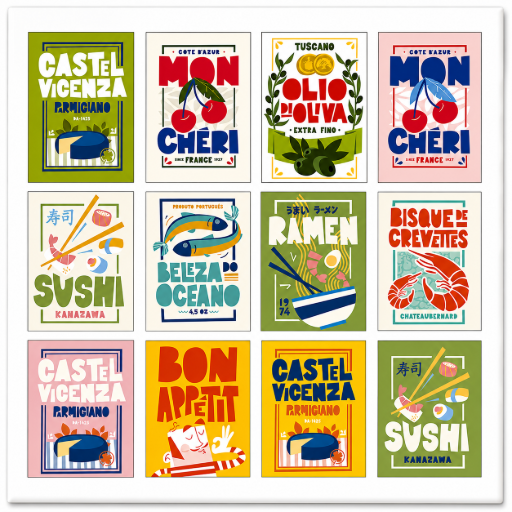 Tegeltje retro foodlabels 10x10 cm handgemaakt cadeau