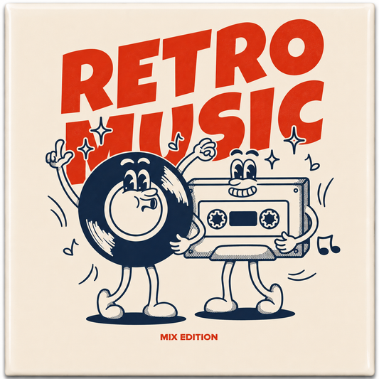 Tegeltje Retro music 10x10 cm Handgemaakt cadeau