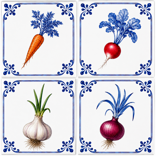 Tegeltjes 4 stuks Groenten 5x5 cm Handgemaakt cadeau