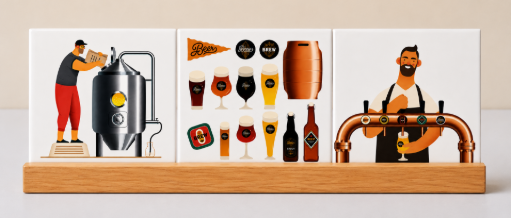 Set van 3 Tegeltjes 5 x 5 cm Keramische decoratie voor bierliefhebbers
