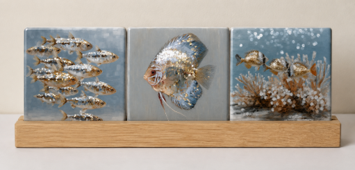 Keramische tegeltjes Vissen– 3 stuks van 5x5 cm – Handgemaakt cadeau