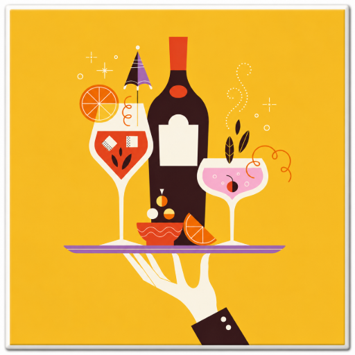 Tegeltje Serving cocktails 10x10 cm handgemaakt cadeau