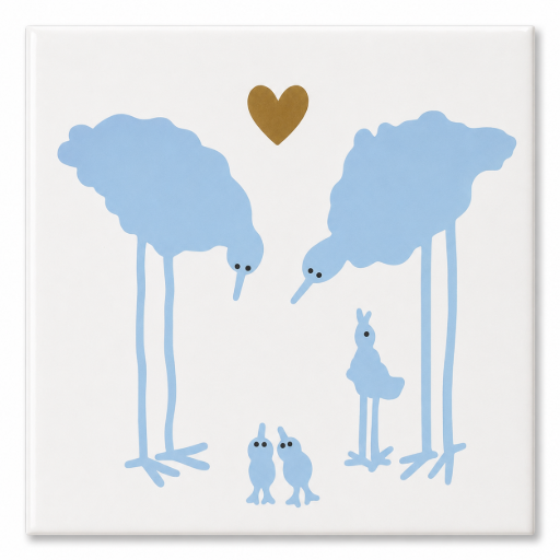 Tegeltje vogelgezin blauw 10x10 cm Handgemaakt cadeau