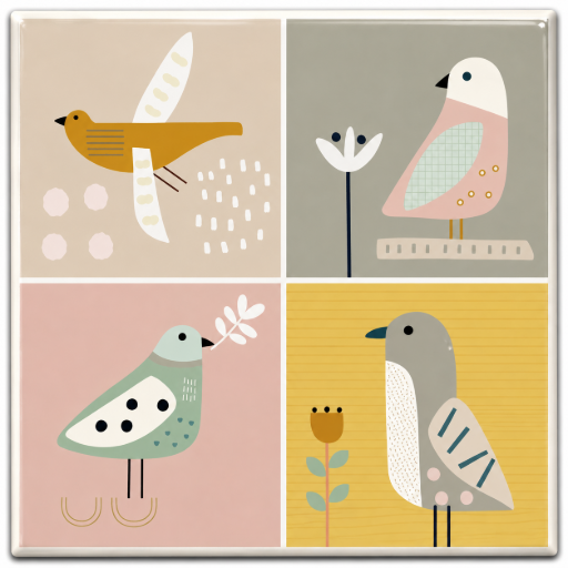 Tegeltje Vogels in Scandinavische stijl 10x10 cm handgemaakt cadeau