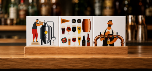 Set van 3 Tegeltjes 5 x 5 cm Keramische decoratie voor bierliefhebbers