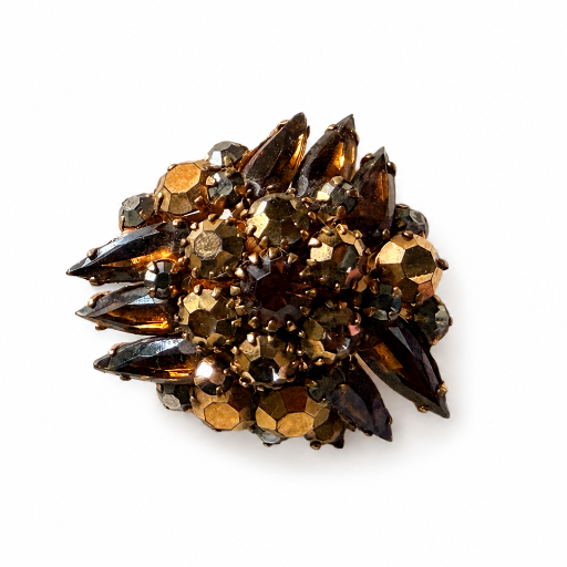 Vintage bronzen kristallen broche – 4 cm – Statement sieraden