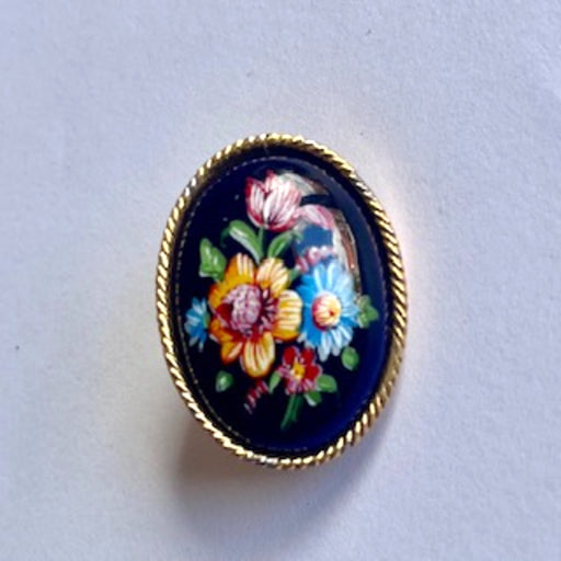 broche bloem ornament blauw ovaal