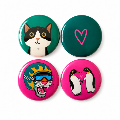 buttons kat tijger pinguins hartje