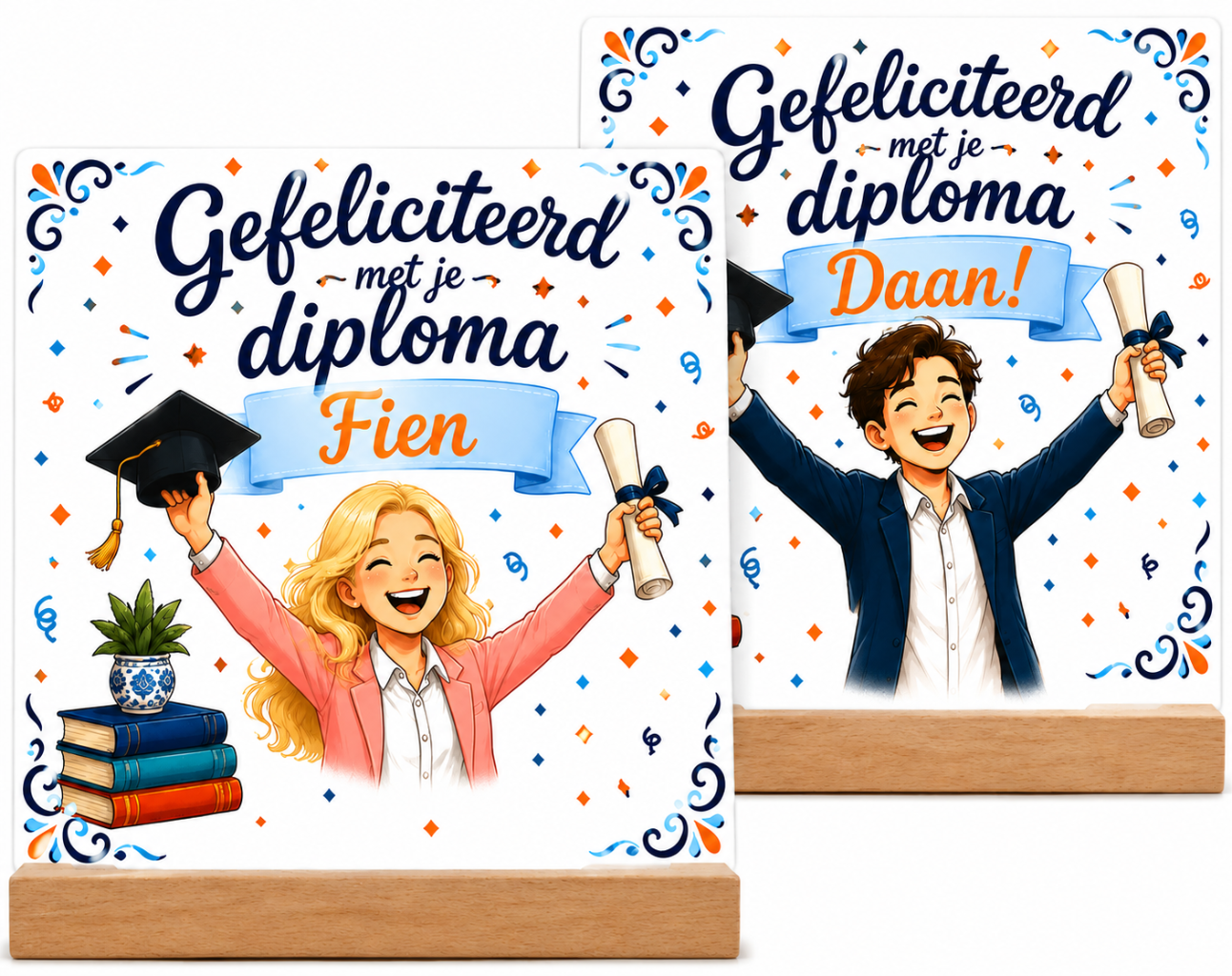 Gepersonaliseerd tegeltje diploma met naam 10x10 cm handgemaakt geslaagd cadeau