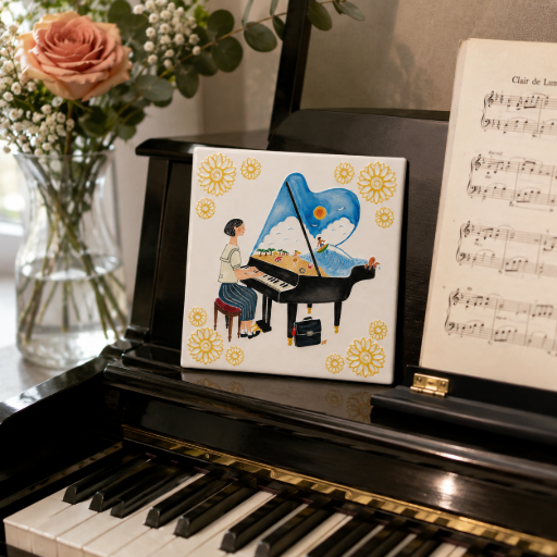 Tegeltje Vrouw speelt Piano 10 x 10 cm
