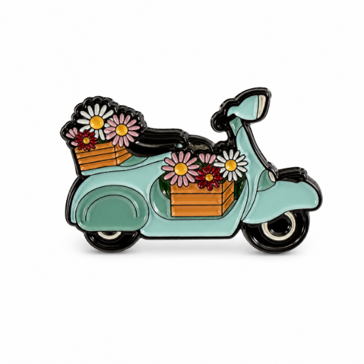 Scooter met bloemen Emaille Pin