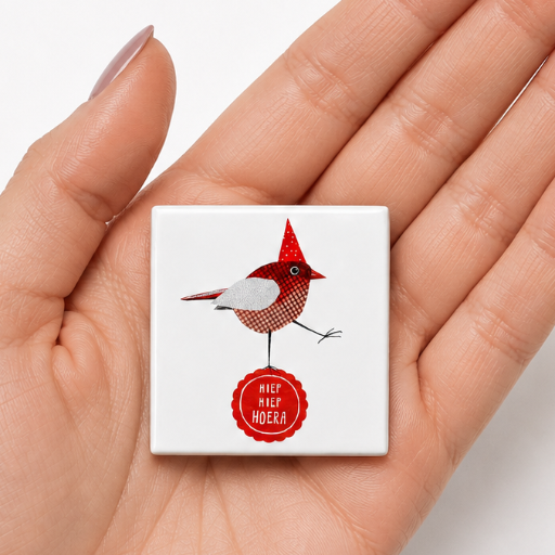 Mini Tegeltje Vogel Hiep Hoera! 5 x 5 cm