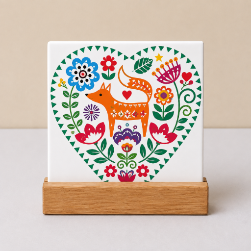 Tegeltje Vos Folk art 10 x 10 cm