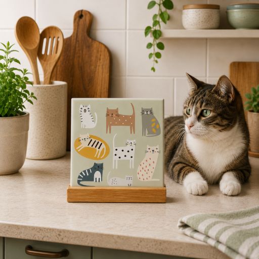 Tegeltje Katten 10x10 cm – Keramische Decoratie