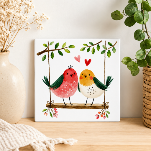 Tegeltje Lovebirds 10 x 10 cm