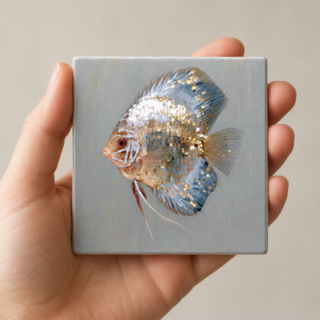 Keramisch tegeltje maanvis – 10x10 cm – Handgemaakt design
