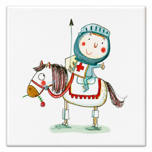 Tegeltje Ridder te paard 10x10 cm Handgemaakt cadeau
