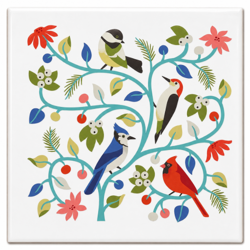 Tegeltje vogeltjes 10x10 cm Handgemaakt cadeau