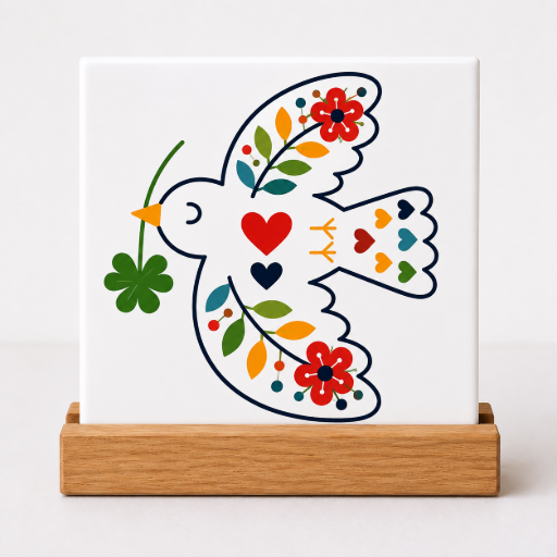 Tegeltje Vredesduif Folk art 10 x 10 cm
